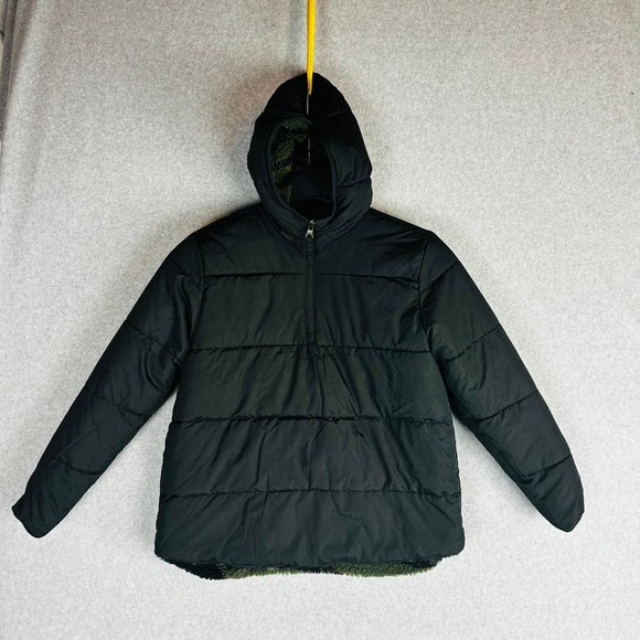 New GAP Boys Sz 12 Reversible Sherpa Quarter Zip Hoodie Jacket Camo Black NWT - Picture 7 of 11